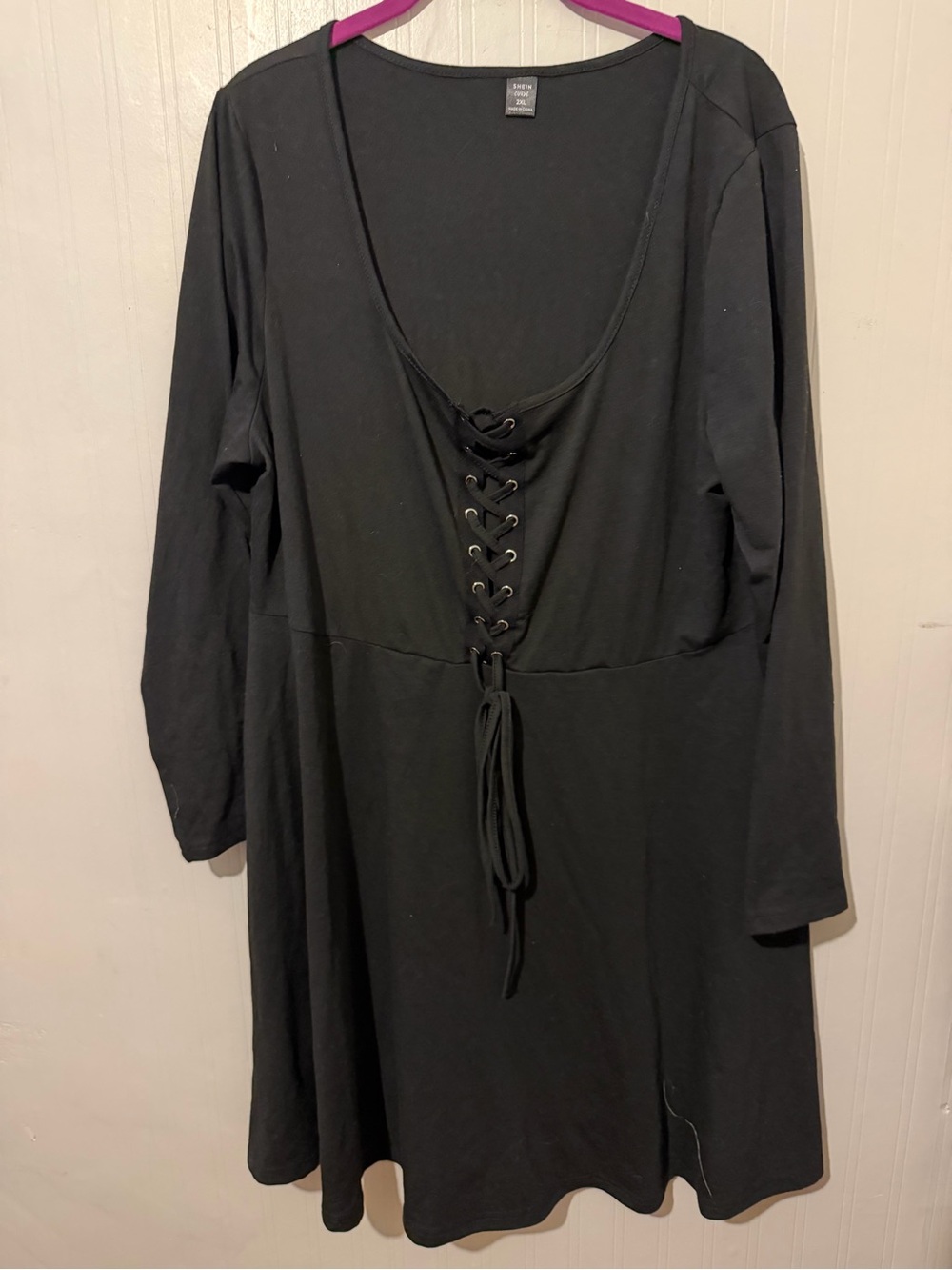 Black Lace-Up Long Sleeve Women’s Dress 2XL